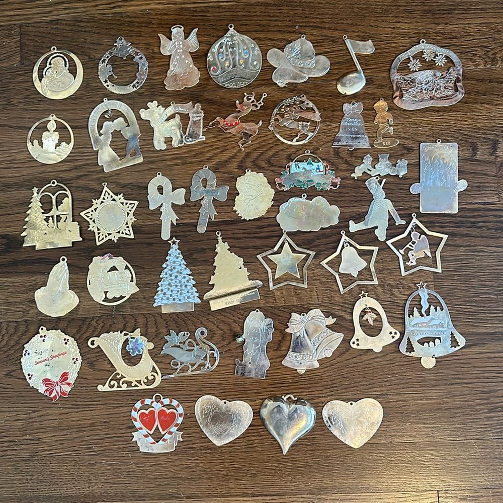 Lot of 42 vintage gold brass engraved Christmas‎ tree ornaments
